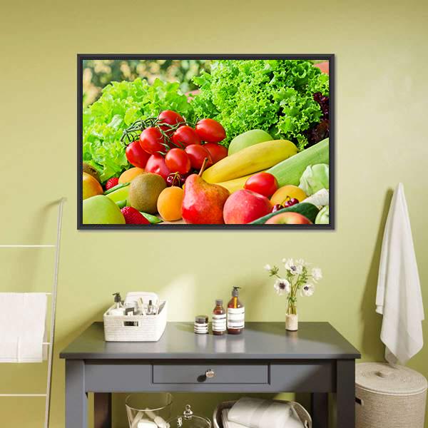 Fresh Fruits & Vegetables Canvas Wall Art-1 Piece-Floating Frame-24" x 16"-Tiaracle