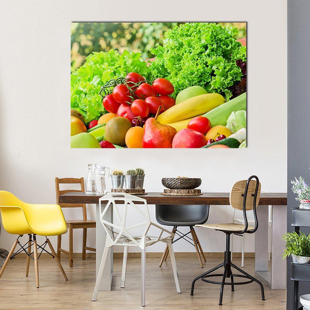 Fresh Fruits & Vegetables Canvas Wall Art-1 Piece-Gallery Wrap-48" x 32"-Tiaracle