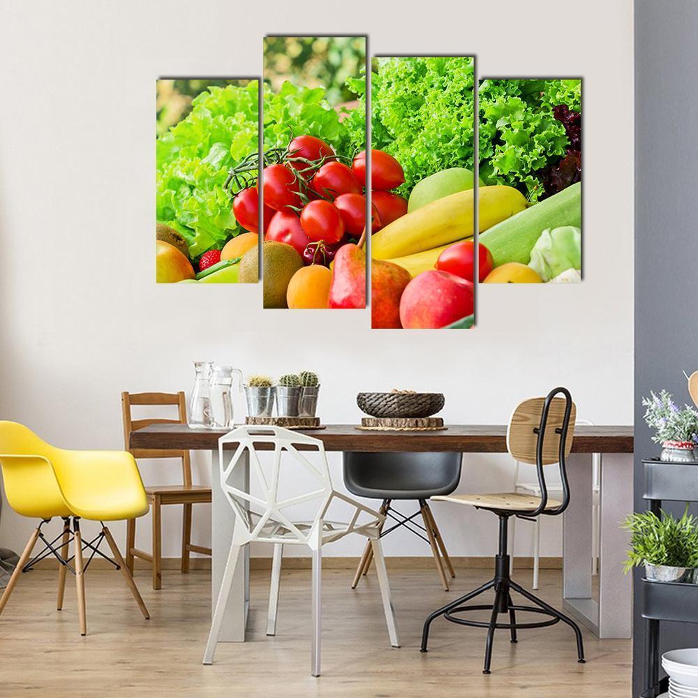 Fresh Fruits & Vegetables Canvas Wall Art-4 Pop-Gallery Wrap-50" x 32"-Tiaracle