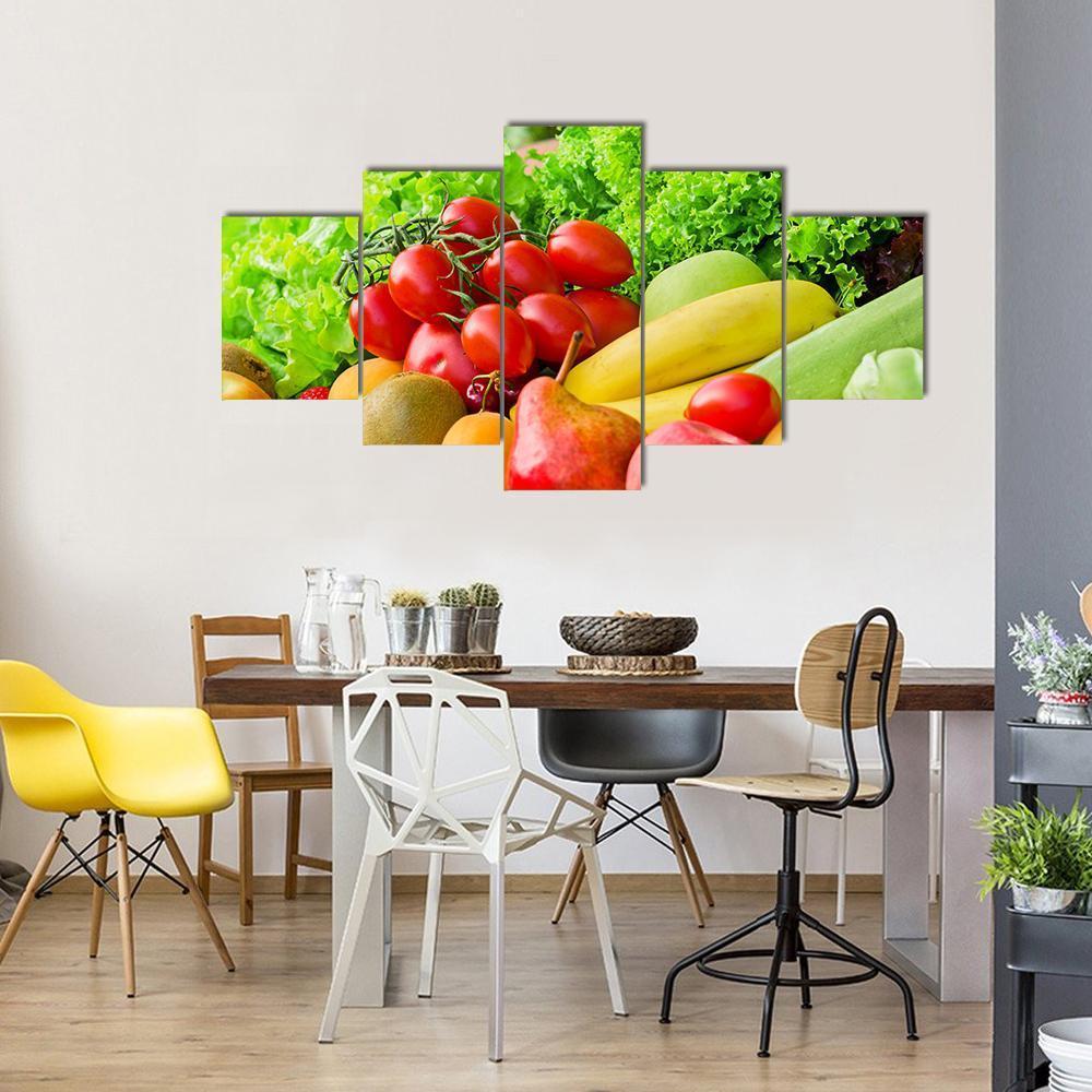 Fresh Fruits & Vegetables Canvas Wall Art-5 Star-Gallery Wrap-62" x 32"-Tiaracle