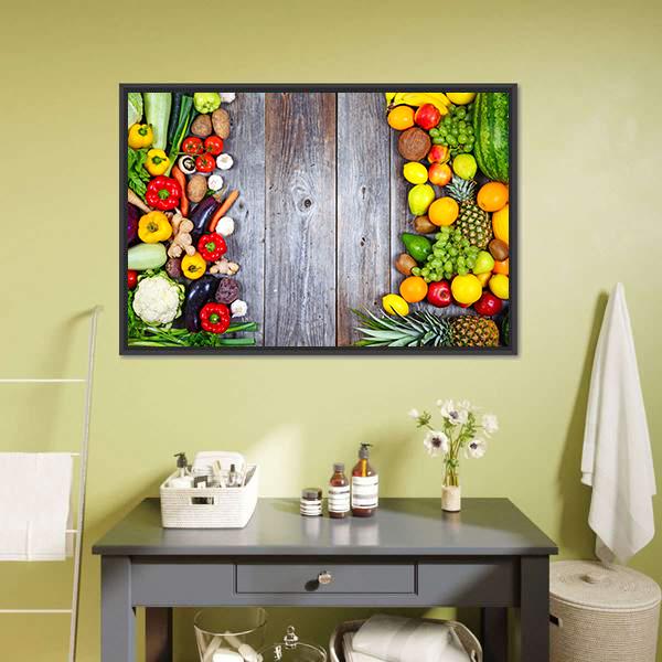 Fresh Vegetables And Fruit Canvas Wall Art-1 Piece-Floating Frame-24" x 16"-Tiaracle