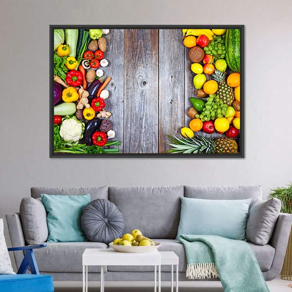 Fresh Vegetables And Fruit Canvas Wall Art-3 Horizontal-Gallery Wrap-25" x 16"-Tiaracle