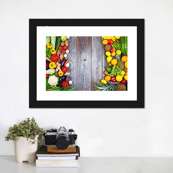 Fresh Vegetables And Fruit Canvas Wall Art-1 Piece-Framed Print-20" x 16"-Tiaracle