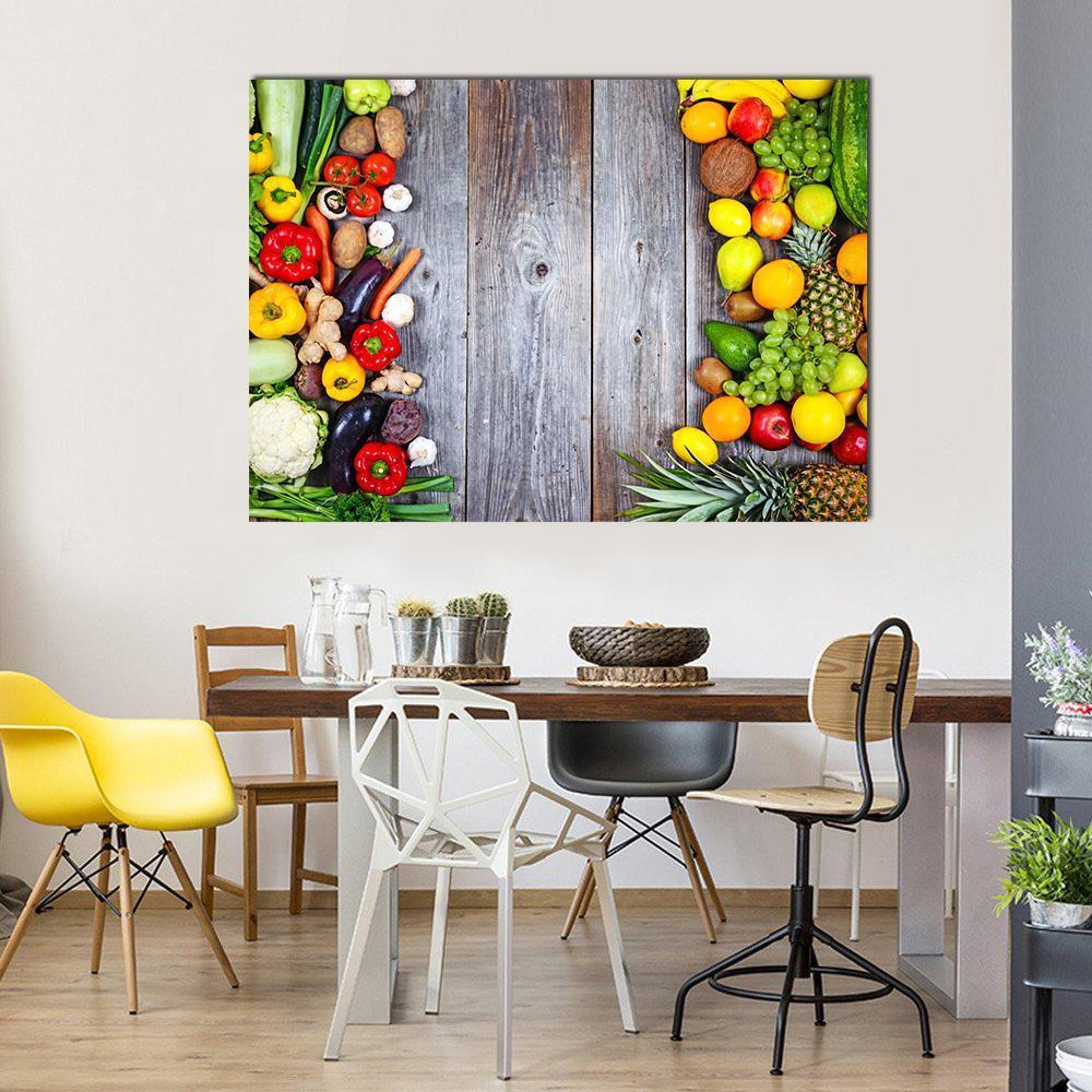 Fresh Vegetables And Fruit Canvas Wall Art-1 Piece-Gallery Wrap-48" x 32"-Tiaracle