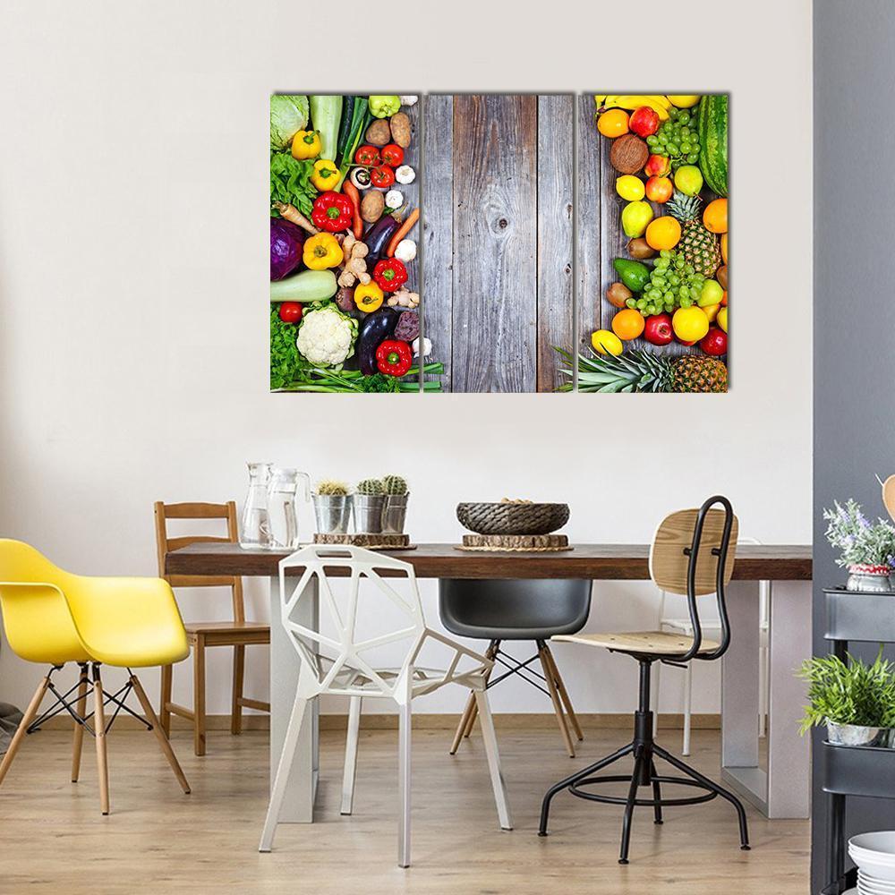 Fresh Vegetables And Fruit Canvas Wall Art-3 Horizontal-Gallery Wrap-37" x 24"-Tiaracle