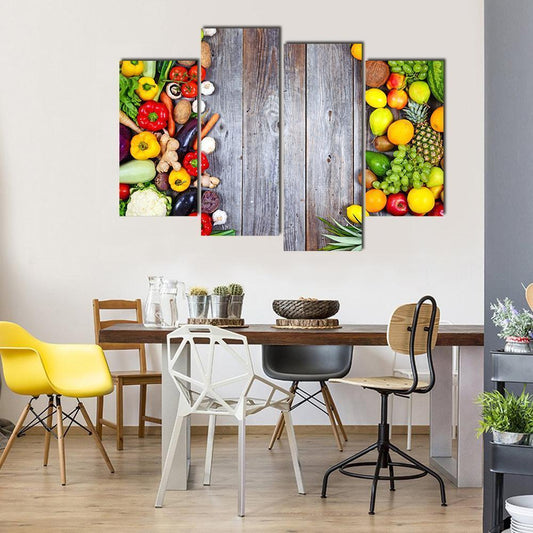 Fresh Vegetables And Fruit Canvas Wall Art-4 Pop-Gallery Wrap-50" x 32"-Tiaracle