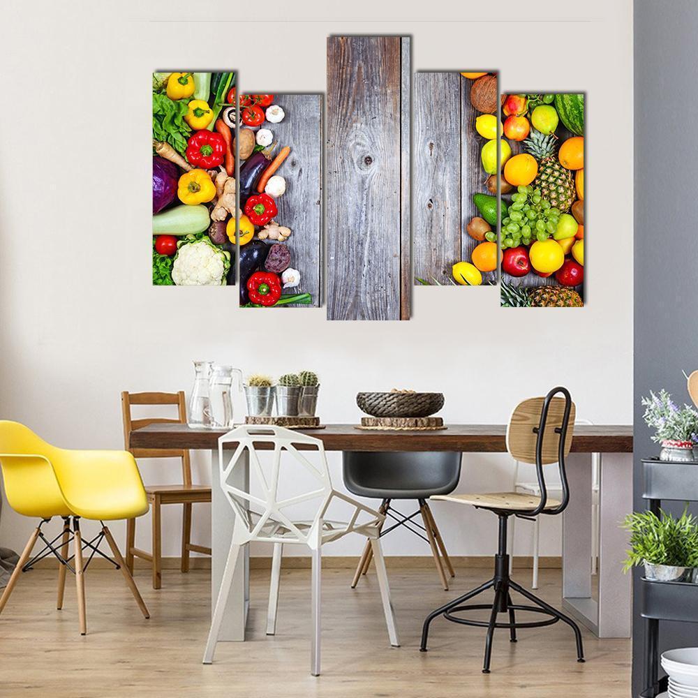 Fresh Vegetables And Fruit Canvas Wall Art-5 Pop-Gallery Wrap-47" x 32"-Tiaracle