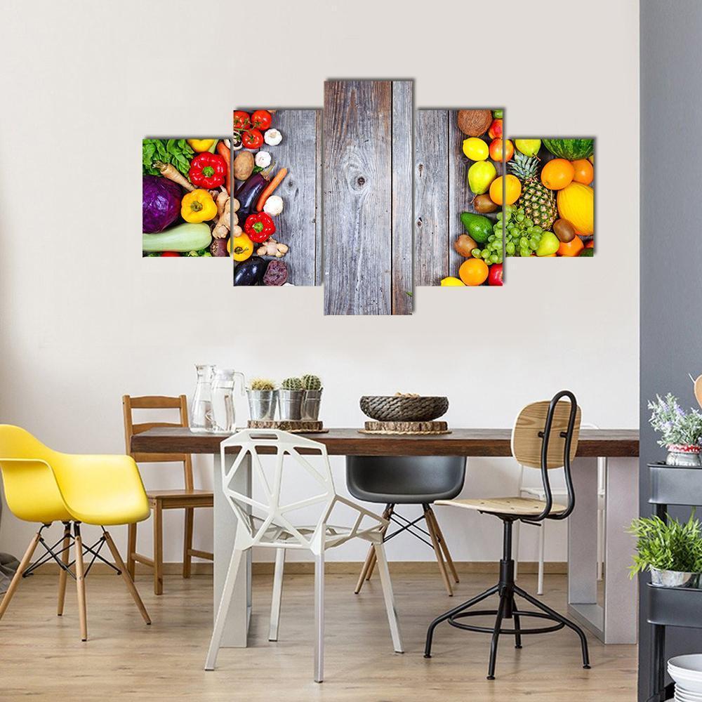 Fresh Vegetables And Fruit Canvas Wall Art-5 Star-Gallery Wrap-62" x 32"-Tiaracle