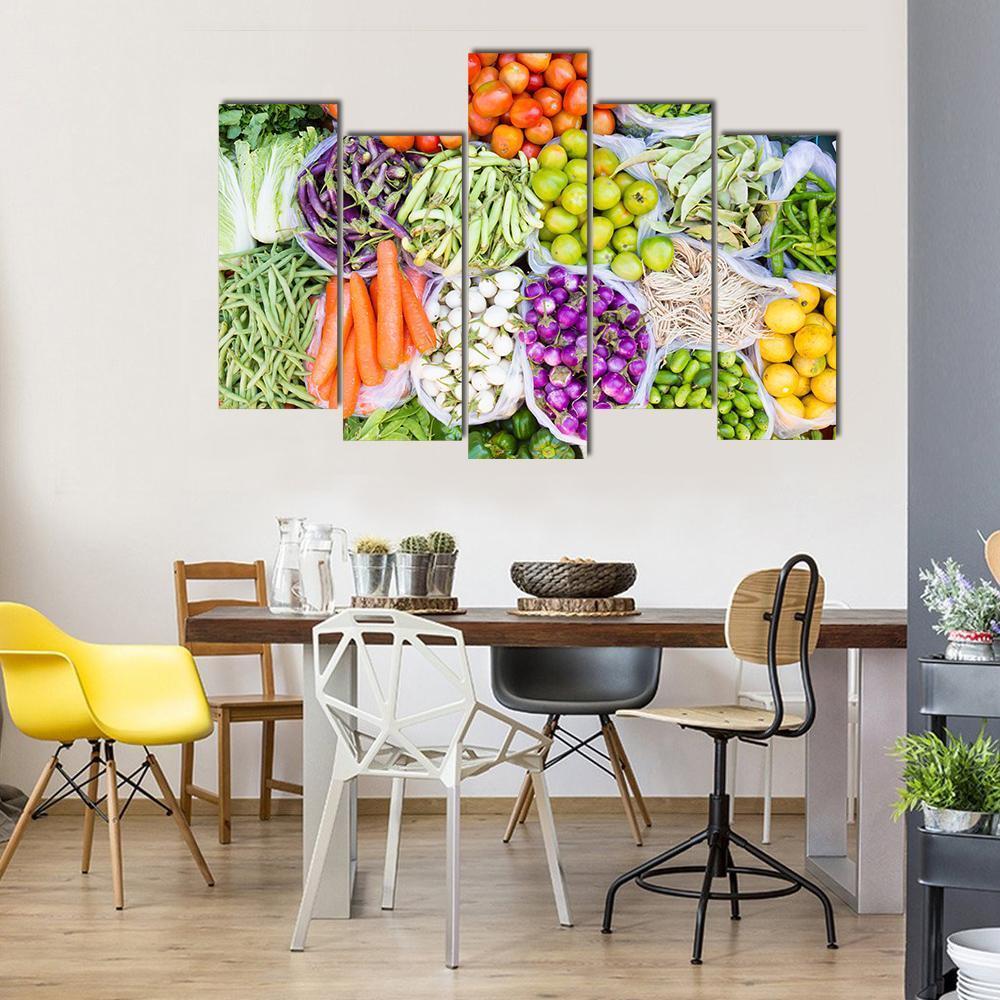 Fresh Vegetables Canvas Wall Art-5 Pop-Gallery Wrap-47" x 32"-Tiaracle