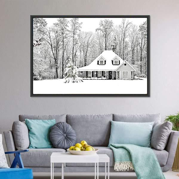 Frosty Home In Winter Canvas Wall Art-3 Horizontal-Gallery Wrap-25" x 16"-Tiaracle