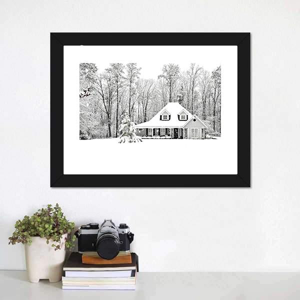 Frosty Home In Winter Canvas Wall Art-1 Piece-Framed Print-20" x 16"-Tiaracle