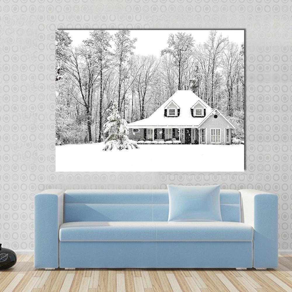 Frosty Home In Winter Canvas Wall Art-1 Piece-Gallery Wrap-48" x 32"-Tiaracle