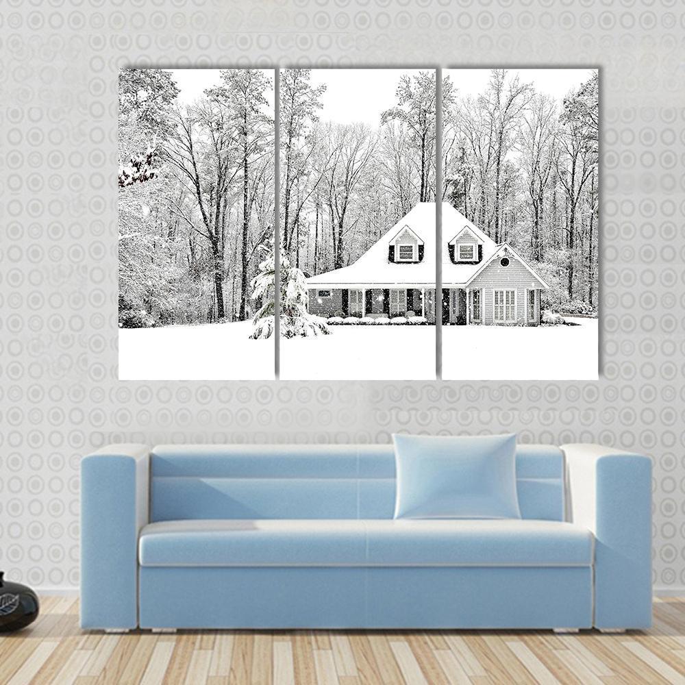 Frosty Home In Winter Canvas Wall Art-3 Horizontal-Gallery Wrap-37" x 24"-Tiaracle