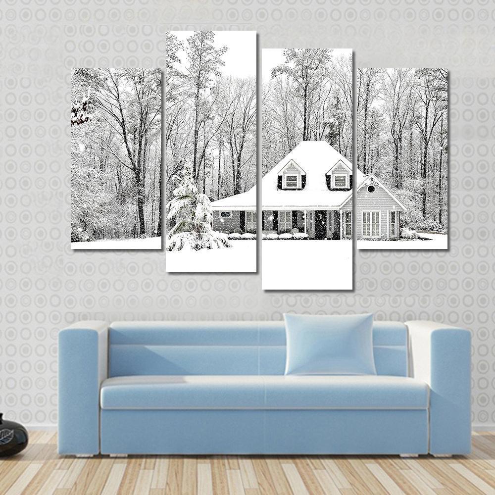 Frosty Home In Winter Canvas Wall Art-4 Pop-Gallery Wrap-50" x 32"-Tiaracle