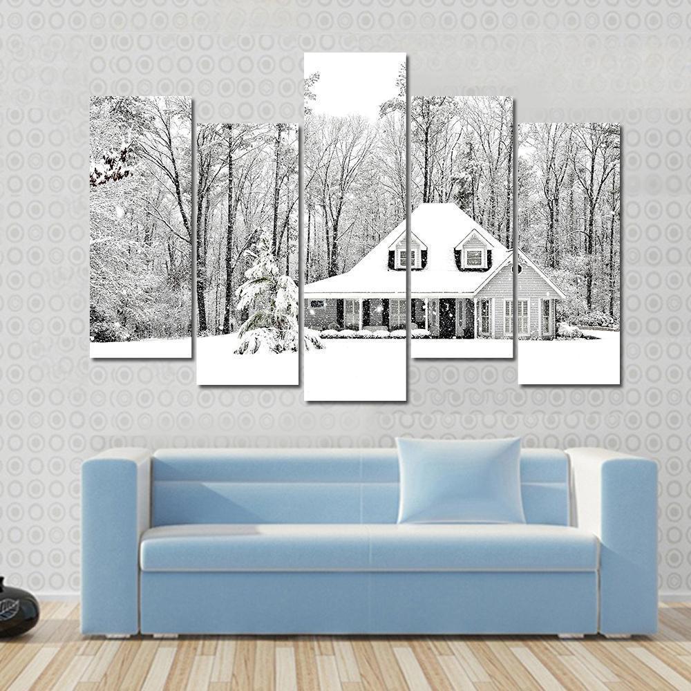 Frosty Home In Winter Canvas Wall Art-5 Pop-Gallery Wrap-47" x 32"-Tiaracle