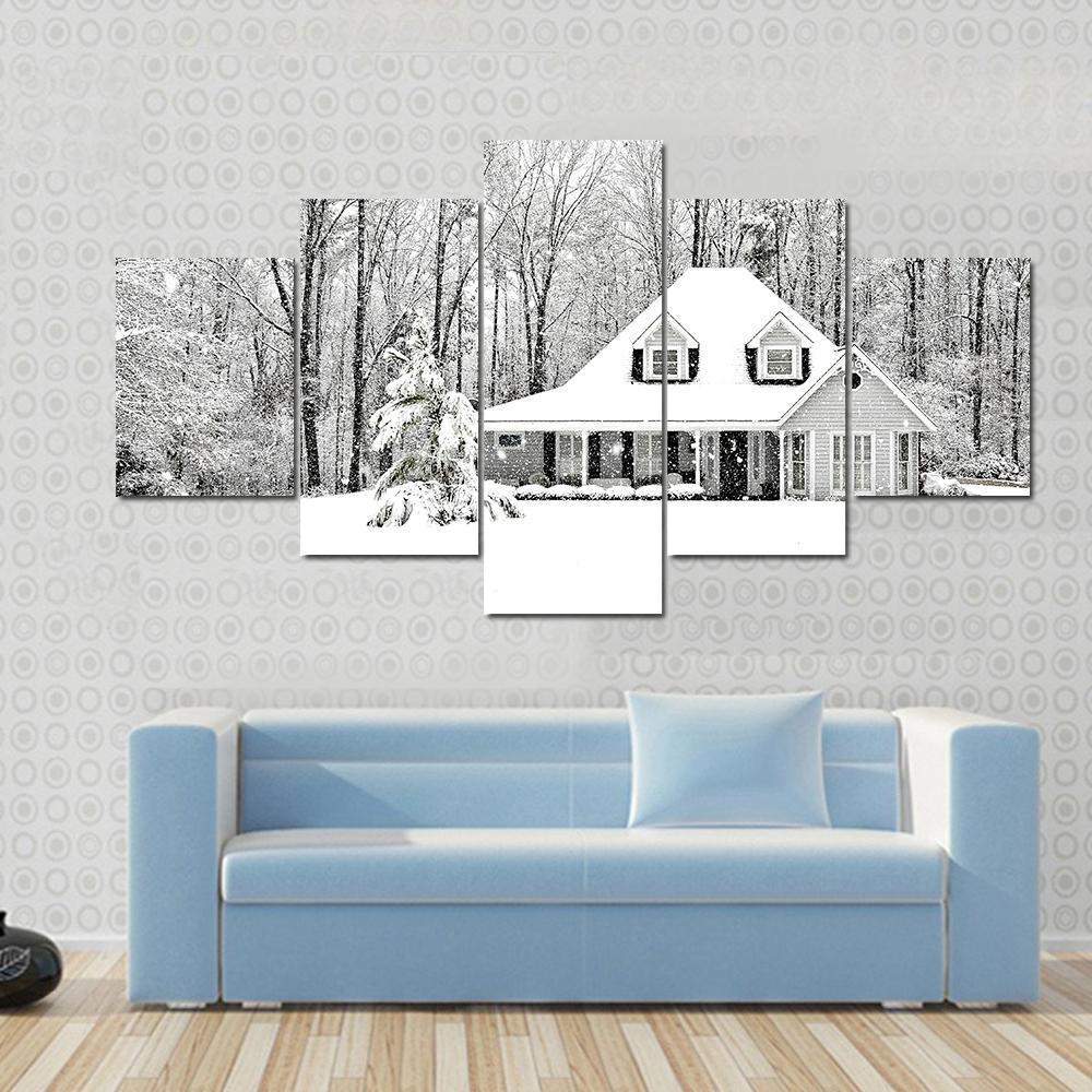 Frosty Home In Winter Canvas Wall Art-5 Star-Gallery Wrap-62" x 32"-Tiaracle