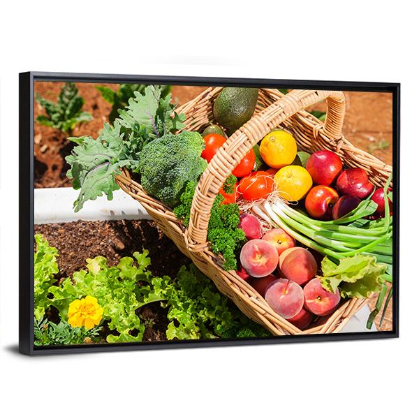 Fruits & Vegetables In Basket Canvas Wall Art-3 Horizontal-Gallery Wrap-25" x 16"-Tiaracle