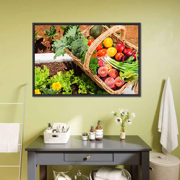 Fruits & Vegetables In Basket Canvas Wall Art-1 Piece-Floating Frame-24" x 16"-Tiaracle