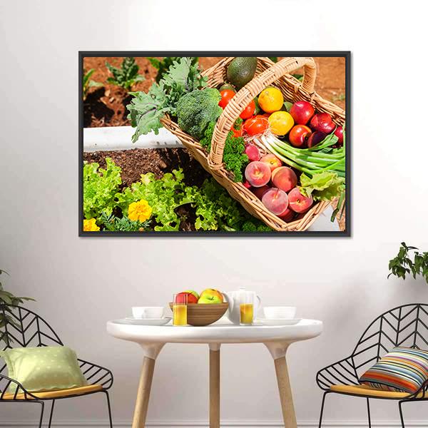 Fruits & Vegetables In Basket Canvas Wall Art-3 Horizontal-Gallery Wrap-25" x 16"-Tiaracle