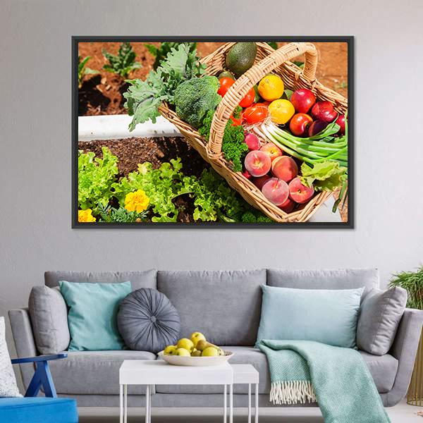 Fruits & Vegetables In Basket Canvas Wall Art-3 Horizontal-Gallery Wrap-25" x 16"-Tiaracle