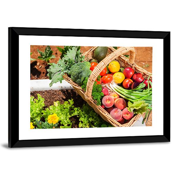 Fruits & Vegetables In Basket Canvas Wall Art-3 Horizontal-Gallery Wrap-25" x 16"-Tiaracle