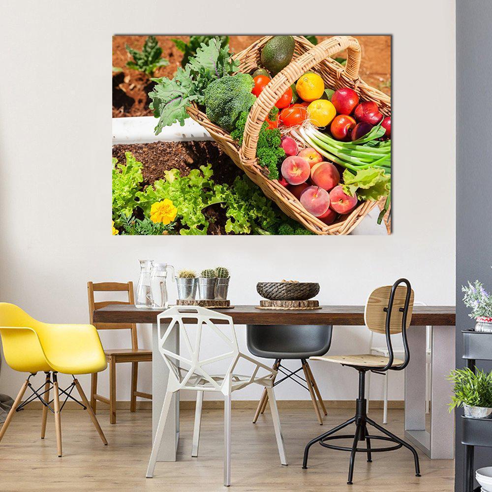 Fruits & Vegetables In Basket Canvas Wall Art-1 Piece-Gallery Wrap-48" x 32"-Tiaracle