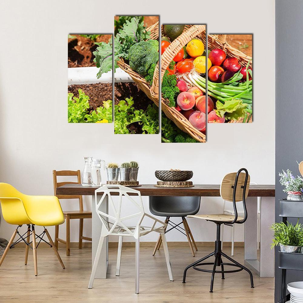 Fruits & Vegetables In Basket Canvas Wall Art-4 Pop-Gallery Wrap-50" x 32"-Tiaracle