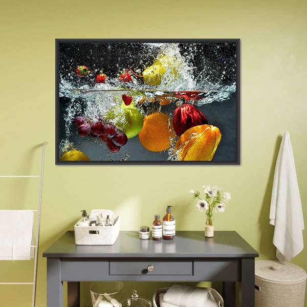 Fruits & Vegetables Under Water Canvas Wall Art-1 Piece-Floating Frame-24" x 16"-Tiaracle