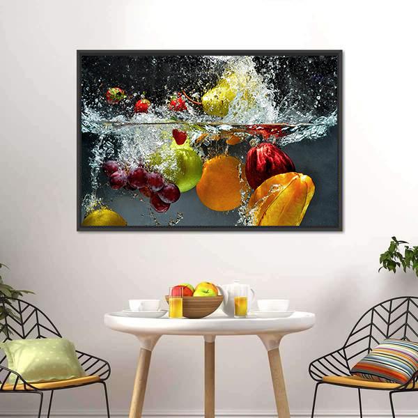 Fruits & Vegetables Under Water Canvas Wall Art-3 Horizontal-Gallery Wrap-25" x 16"-Tiaracle