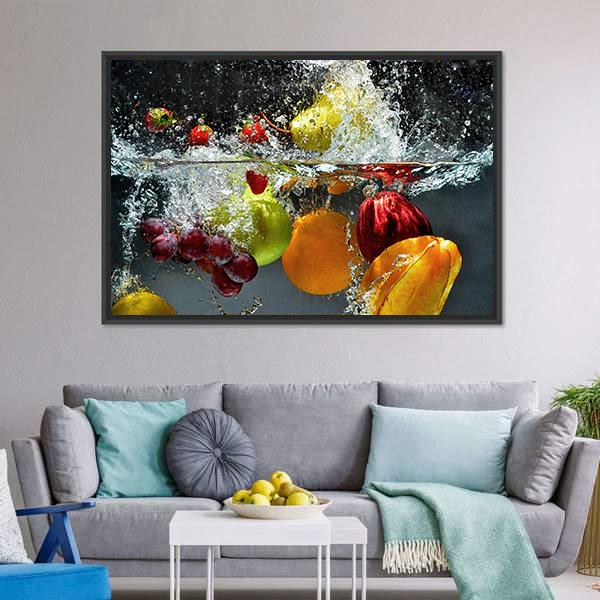 Fruits & Vegetables Under Water Canvas Wall Art-3 Horizontal-Gallery Wrap-25" x 16"-Tiaracle