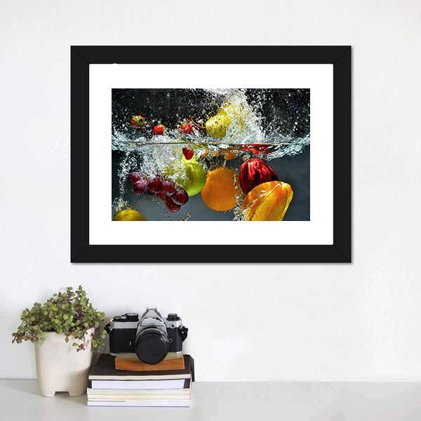 Fruits & Vegetables Under Water Canvas Wall Art-1 Piece-Framed Print-20" x 16"-Tiaracle