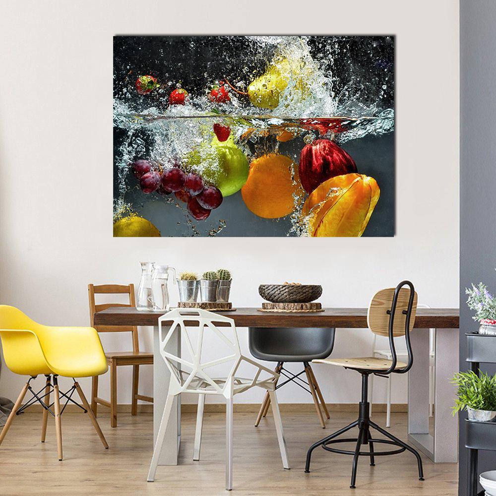 Fruits & Vegetables Under Water Canvas Wall Art-1 Piece-Gallery Wrap-48" x 32"-Tiaracle