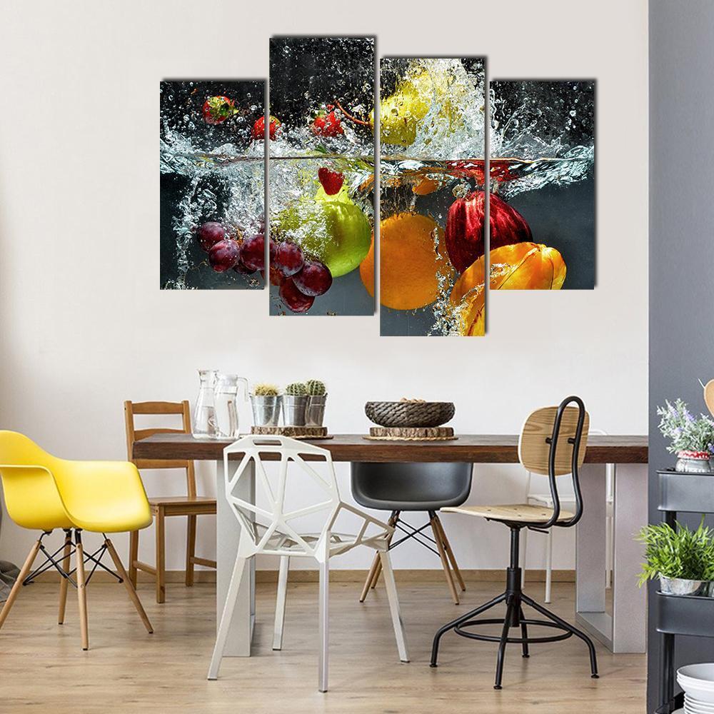 Fruits & Vegetables Under Water Canvas Wall Art-4 Pop-Gallery Wrap-50" x 32"-Tiaracle