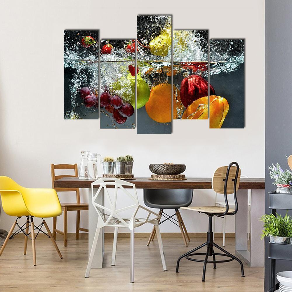 Fruits & Vegetables Under Water Canvas Wall Art-5 Pop-Gallery Wrap-47" x 32"-Tiaracle