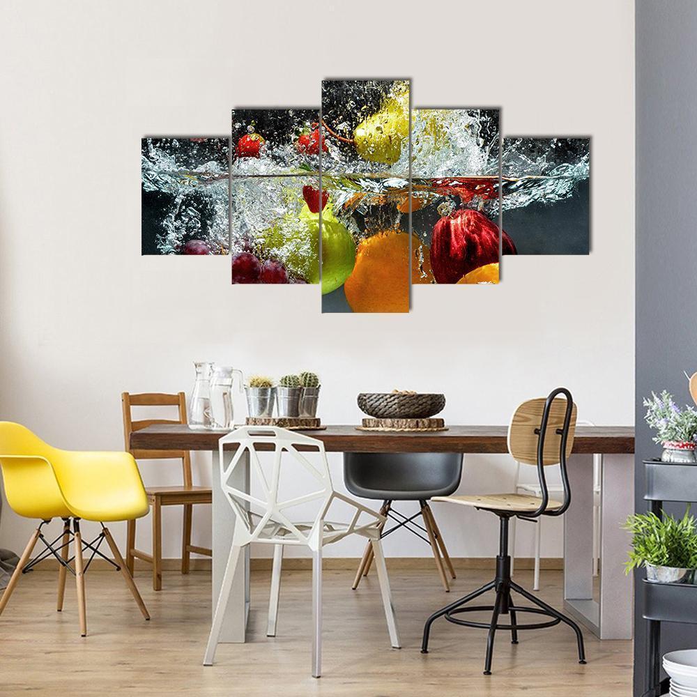 Fruits & Vegetables Under Water Canvas Wall Art-5 Star-Gallery Wrap-62" x 32"-Tiaracle