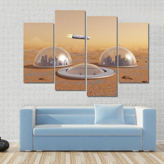 Future Human Colony On Mars Canvas Wall Art-4 Pop-Gallery Wrap-50" x 32"-Tiaracle