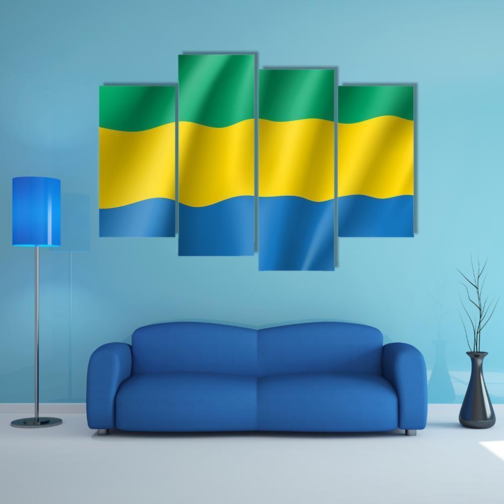 Gabon Flag Canvas Wall Art-4 Pop-Gallery Wrap-50" x 32"-Tiaracle