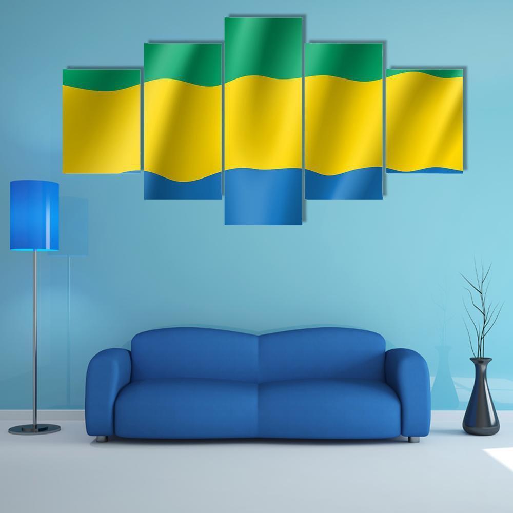 Gabon Flag Canvas Wall Art-5 Star-Gallery Wrap-62" x 32"-Tiaracle