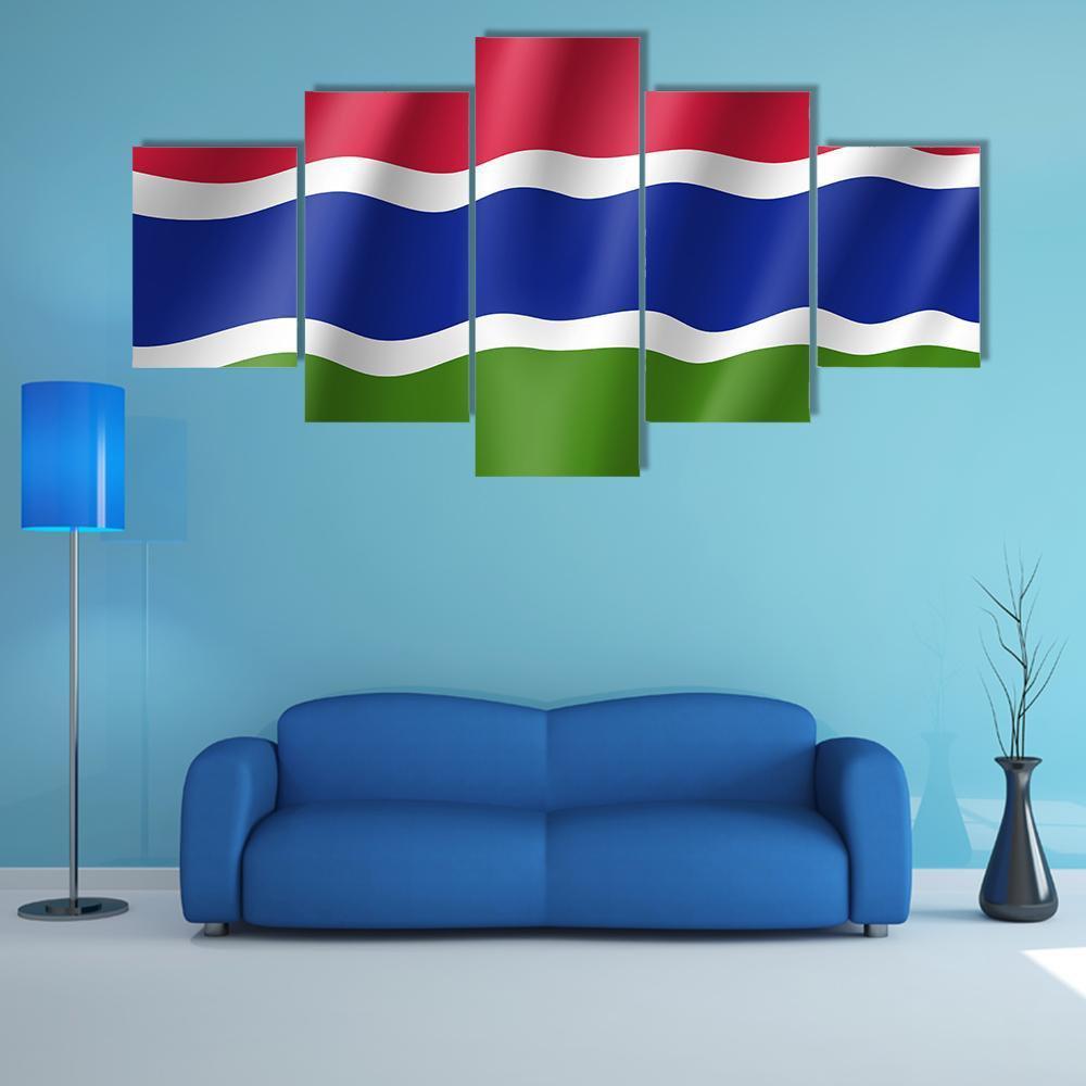 Gambia Flag Canvas Wall Art-5 Star-Gallery Wrap-62" x 32"-Tiaracle