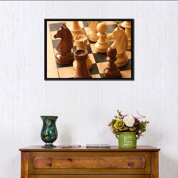 Game Of Chess Canvas Wall Art-1 Piece-Floating Frame-24" x 16"-Tiaracle