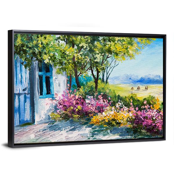 Garden Near The House Canvas Wall Art-3 Horizontal-Gallery Wrap-25" x 16"-Tiaracle