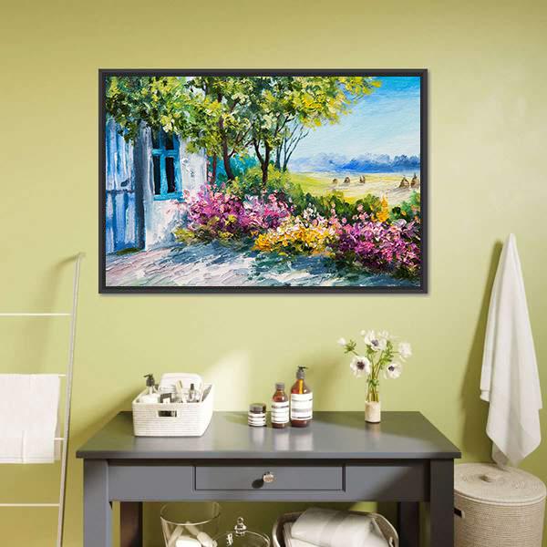 Garden Near The House Canvas Wall Art-1 Piece-Floating Frame-24" x 16"-Tiaracle