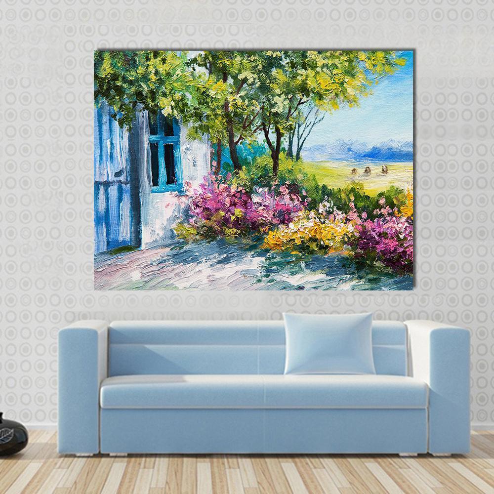 Garden Near The House Canvas Wall Art-1 Piece-Gallery Wrap-48" x 32"-Tiaracle