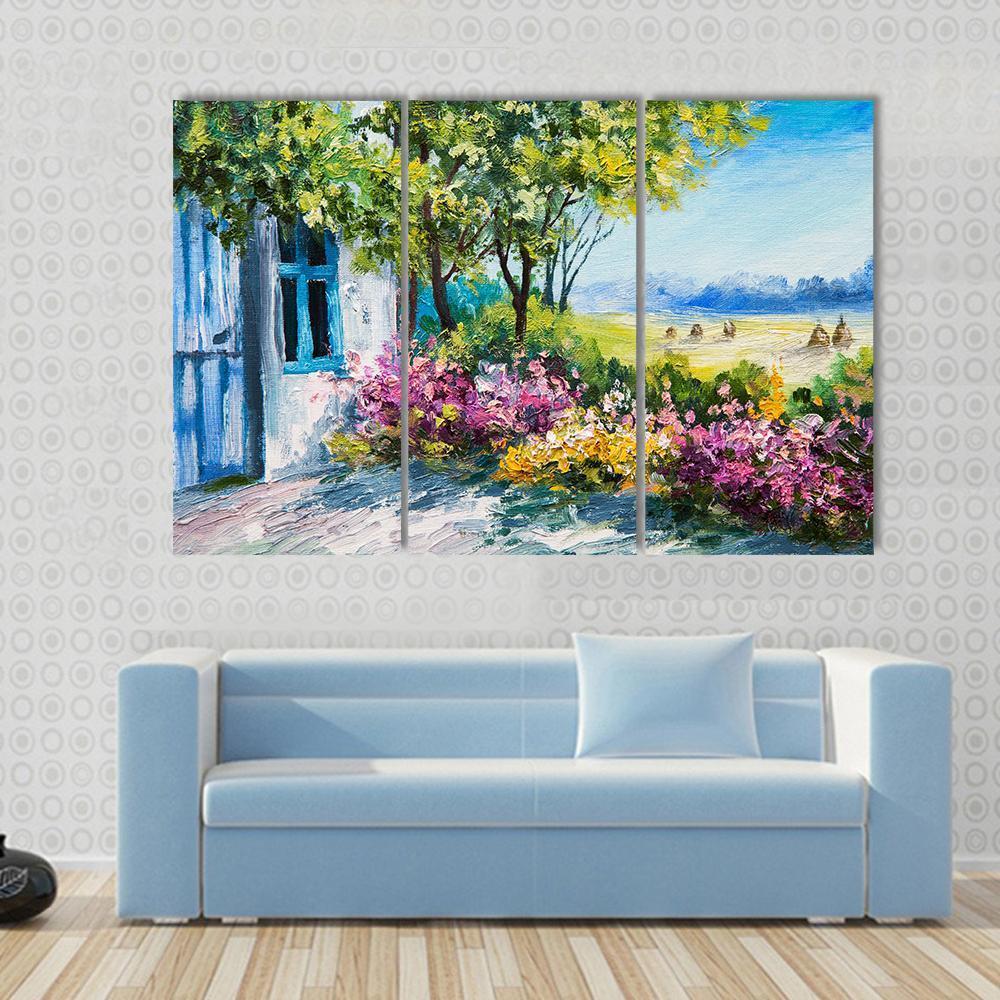 Garden Near The House Canvas Wall Art-3 Horizontal-Gallery Wrap-37" x 24"-Tiaracle