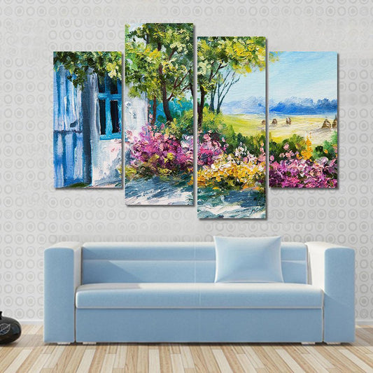 Garden Near The House Canvas Wall Art-4 Pop-Gallery Wrap-50" x 32"-Tiaracle