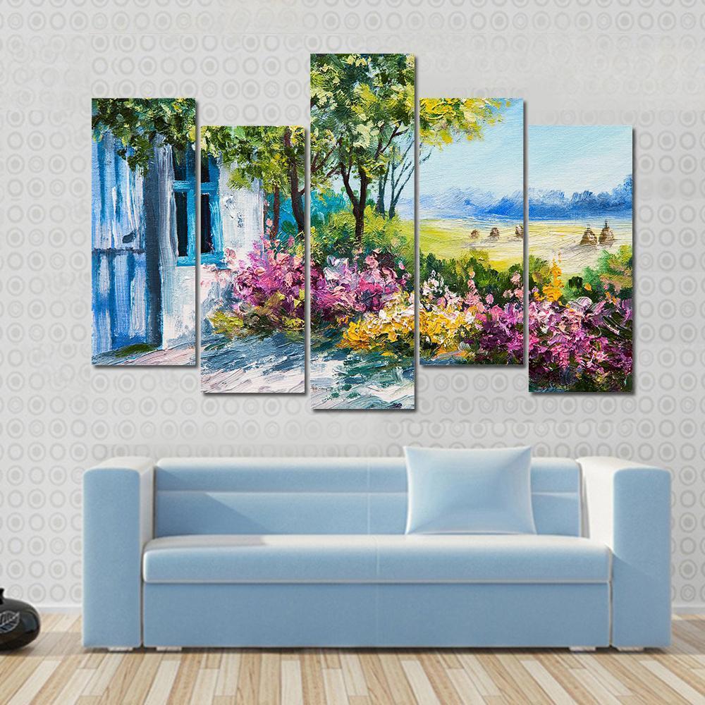 Garden Near The House Canvas Wall Art-5 Pop-Gallery Wrap-47" x 32"-Tiaracle