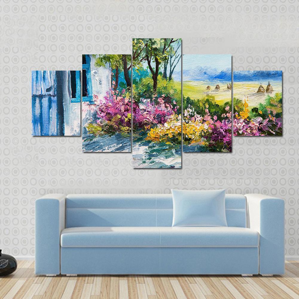 Garden Near The House Canvas Wall Art-5 Star-Gallery Wrap-62" x 32"-Tiaracle