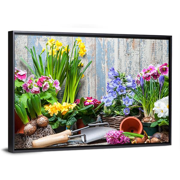 Gardener Planting Spring Flower Canvas Wall Art-3 Horizontal-Gallery Wrap-25" x 16"-Tiaracle