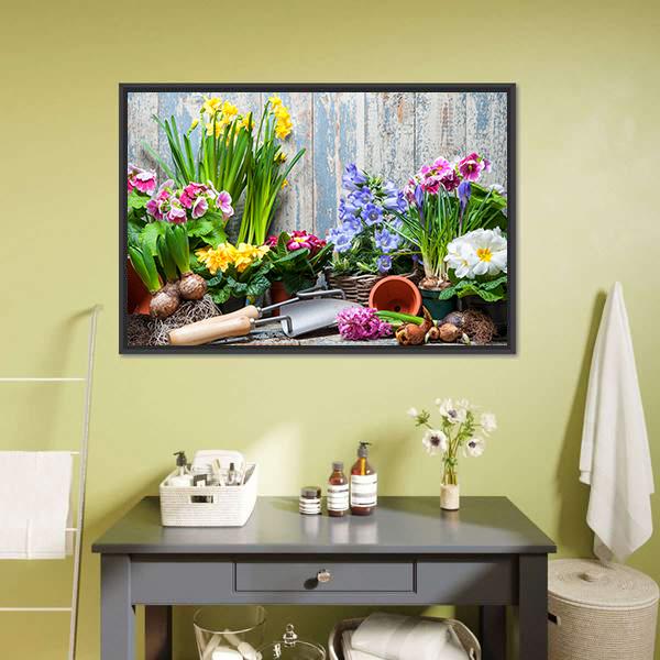 Gardener Planting Spring Flower Canvas Wall Art-1 Piece-Floating Frame-24" x 16"-Tiaracle