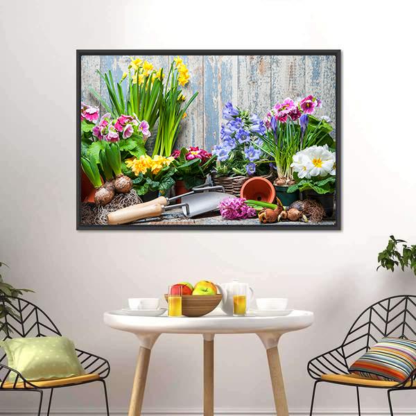 Gardener Planting Spring Flower Canvas Wall Art-3 Horizontal-Gallery Wrap-25" x 16"-Tiaracle